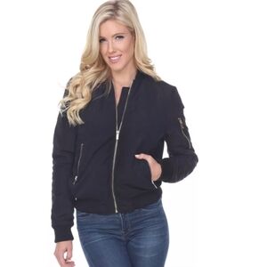 NWT Mark White Women's Navy Bomber Jacket Size Small